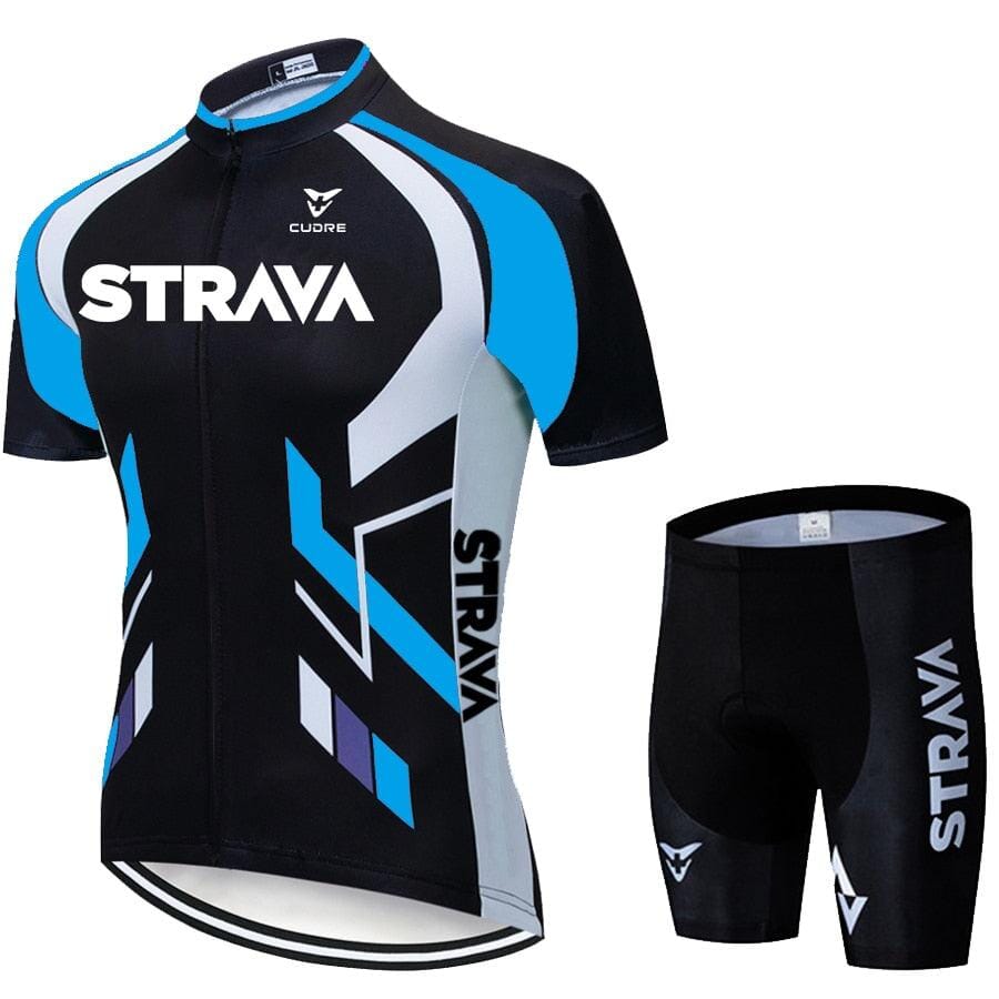Conjunto Strava UltraGel Ciclismo (Conjunto 1) Lojas Quinho P Bermuda e Camisa Preta | Azul 