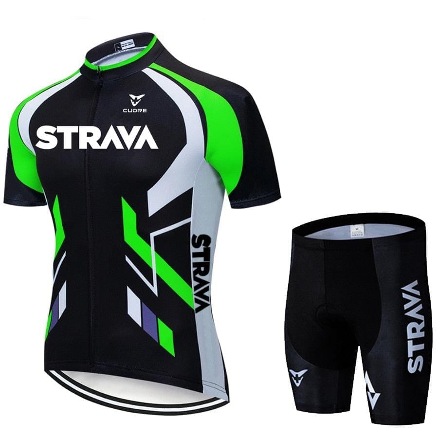 Conjunto Strava UltraGel Ciclismo (Conjunto 1) Lojas Quinho P Bermuda e Camisa Preta | Verde 