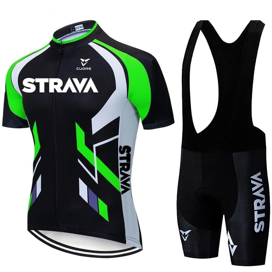 Conjunto Strava UltraGel Ciclismo (Conjunto 1) Lojas Quinho P Bretelle e Camisa Preta | Verde 