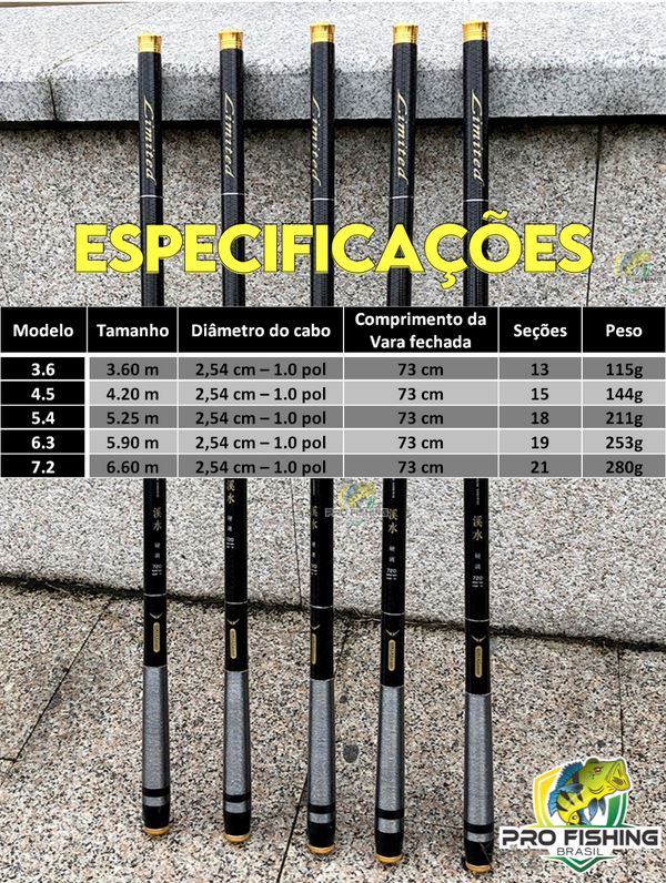 Nova Vara Telescópica de Carbono Premium LIMITED Pesca (Vara 2) Lojas Quinho