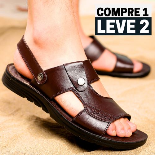 (Compre 1 Leve 2) Sandália Masculina de Couro Legítimo - Leather Real Corrida e Caminhada (Sandália Masculina 1) Lojas Quinho 
