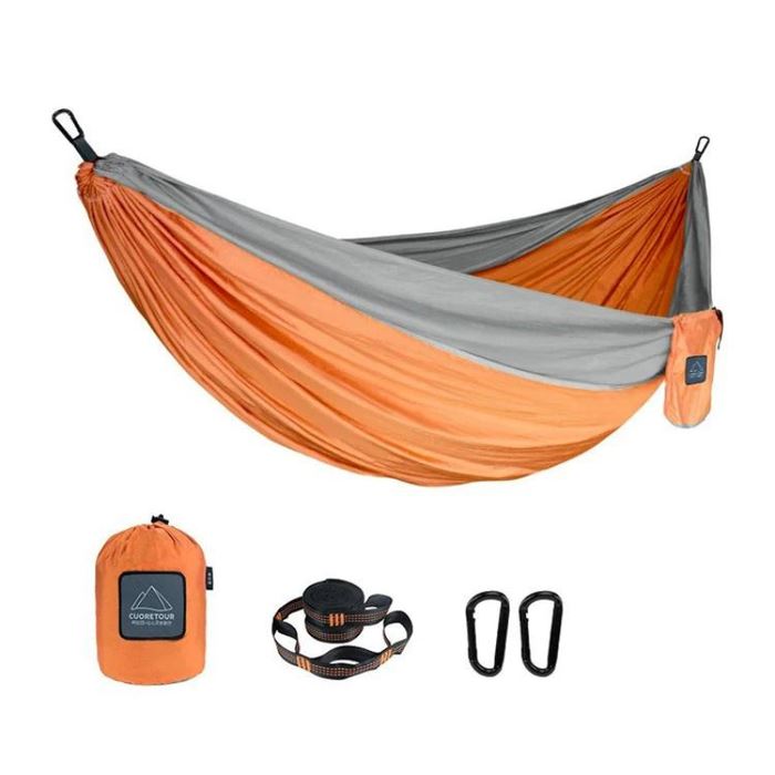 Rede de Camping para Descansar Portátil Camping & Trilha ( Rede de Descanso 1) Lojas Quinho Laranja e Cinza - 1 Pessoa 