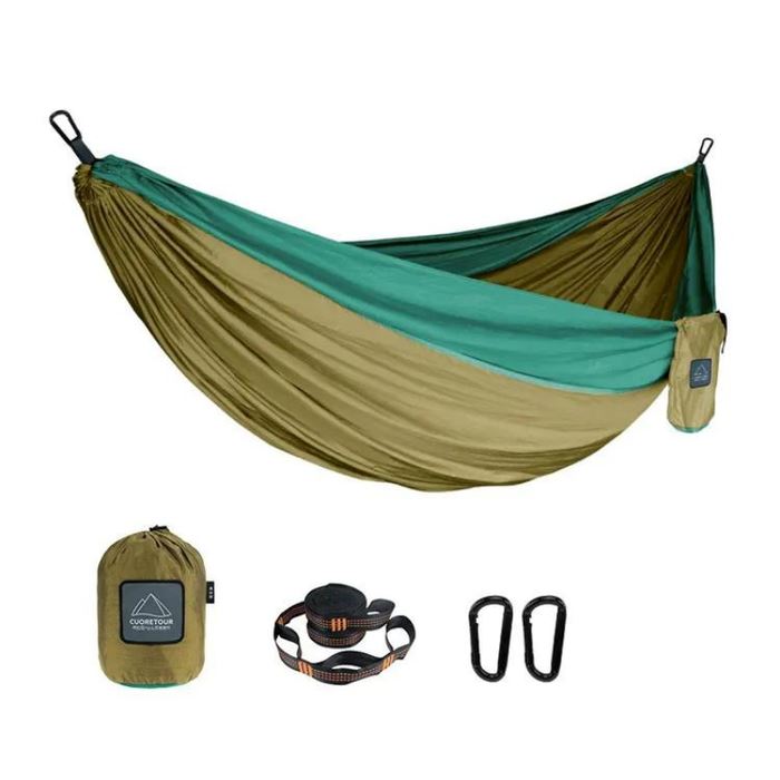Rede de Camping para Descansar Portátil Camping & Trilha ( Rede de Descanso 1) Lojas Quinho Marrom e Verde - 1 Pessoa 