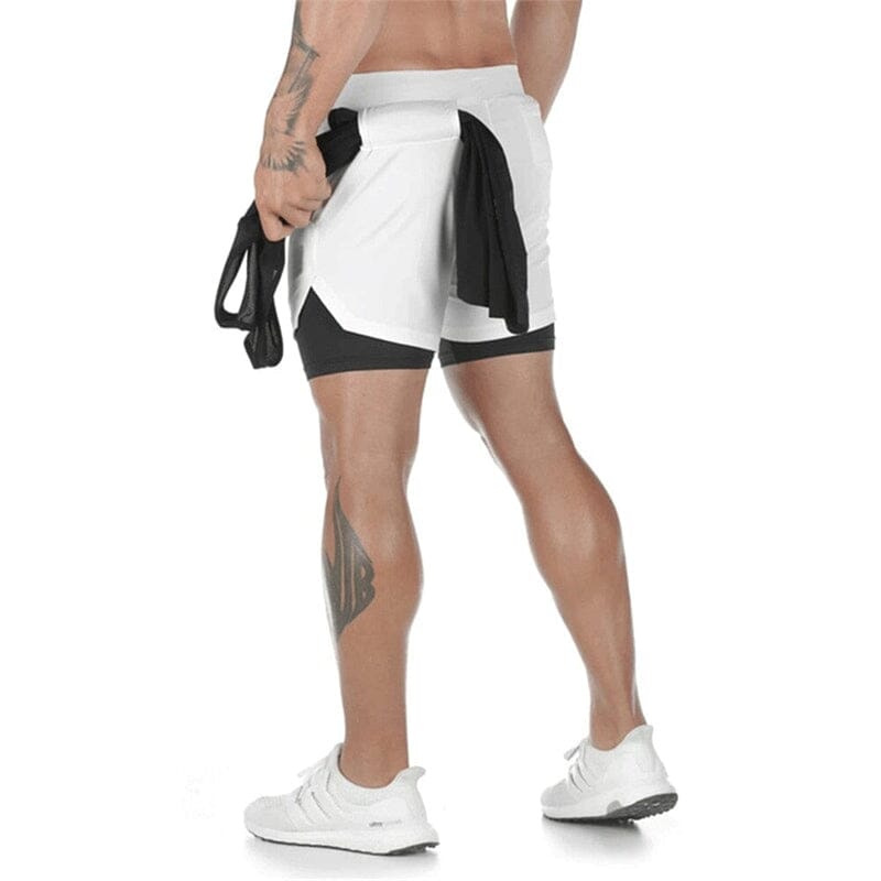 Shorts Dupla Camada Masculino para Academia Academia e Fitness (Short 1) Lojas Quinho M Branco 